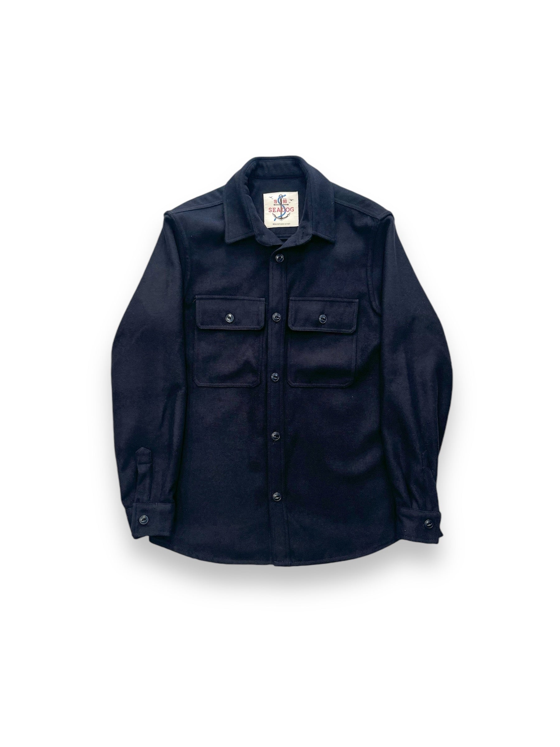 Overshirt uomo in panno blu con colletto e tasche