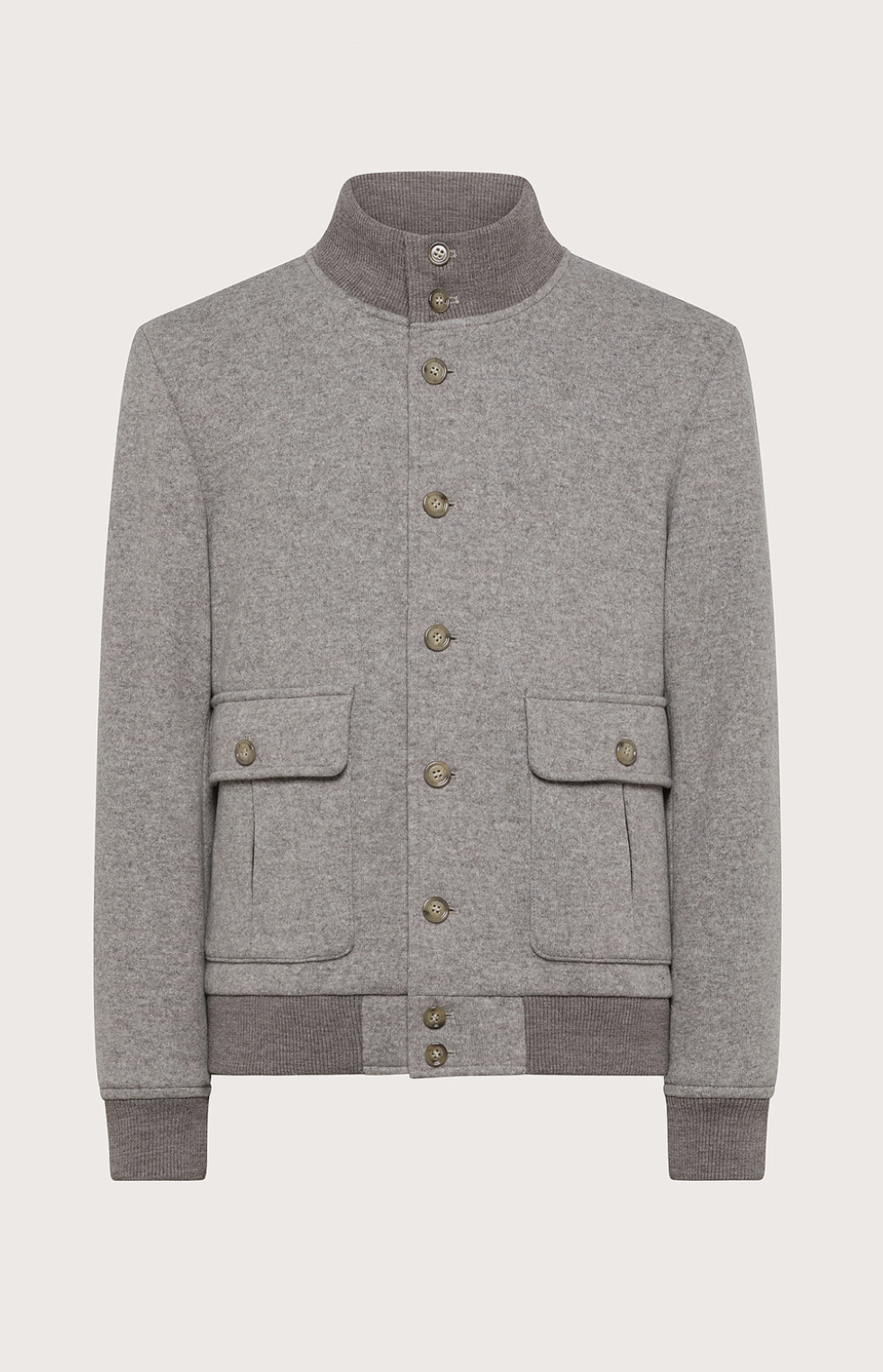 Bomber lana cashmere uomo con bottoni color fango