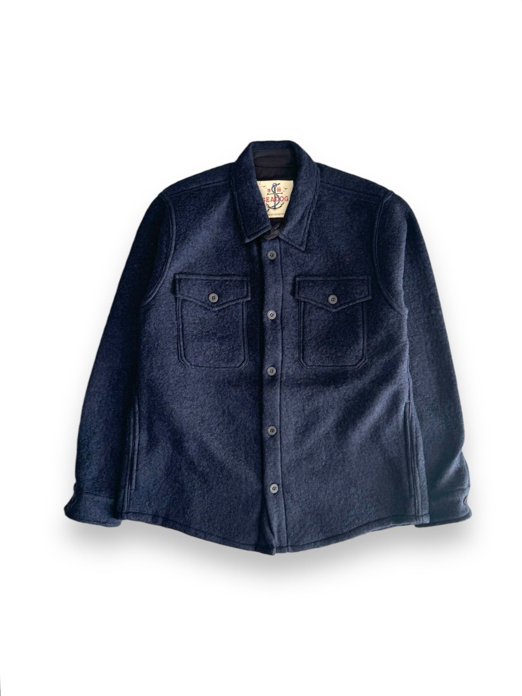 Overshirt uomo lana cotta blu con tasche e bottoni