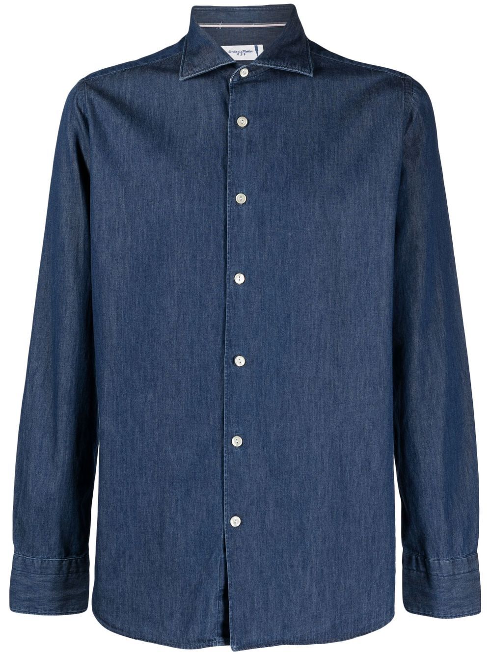 Camicia in denim blu navy uomo con maniche lunghe