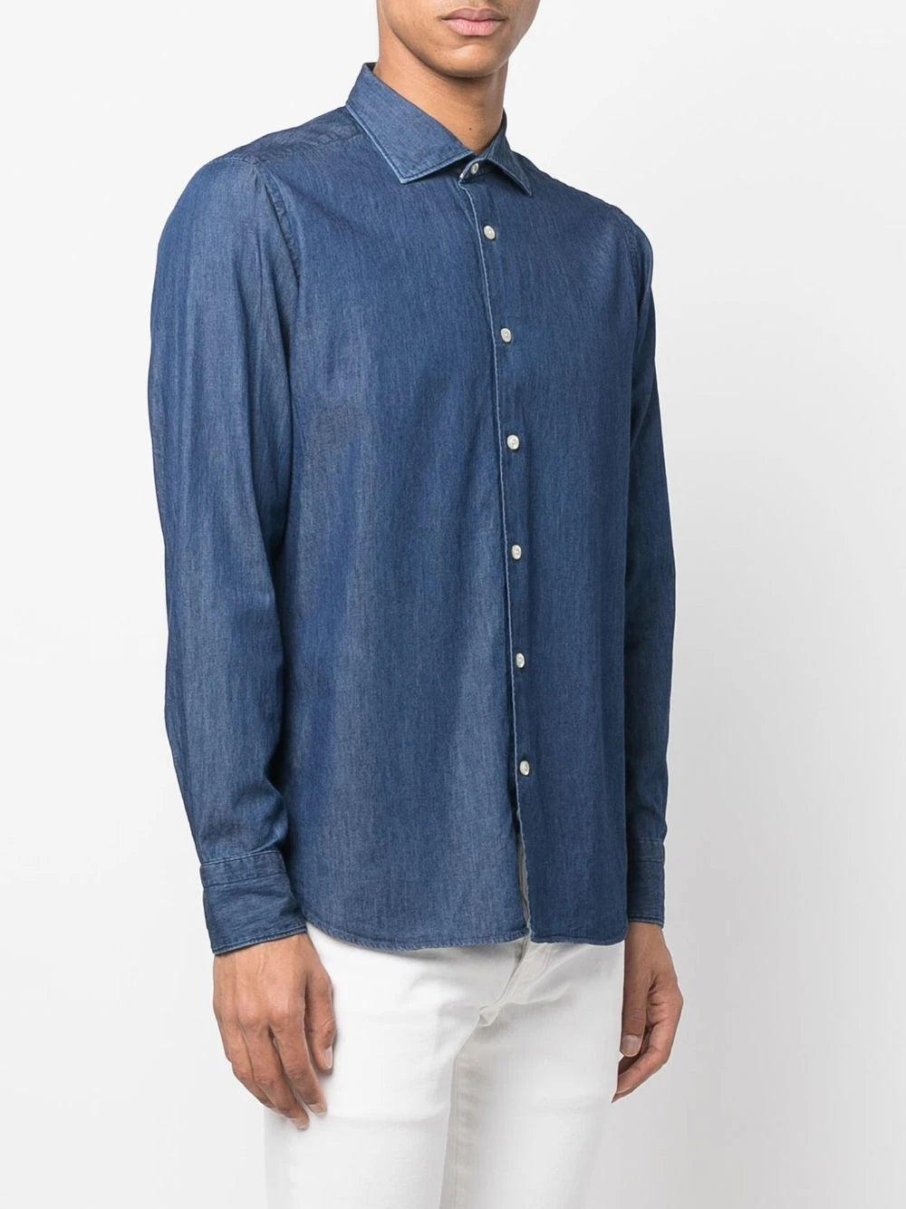 Camicia in denim blu navy uomo con maniche lunghe