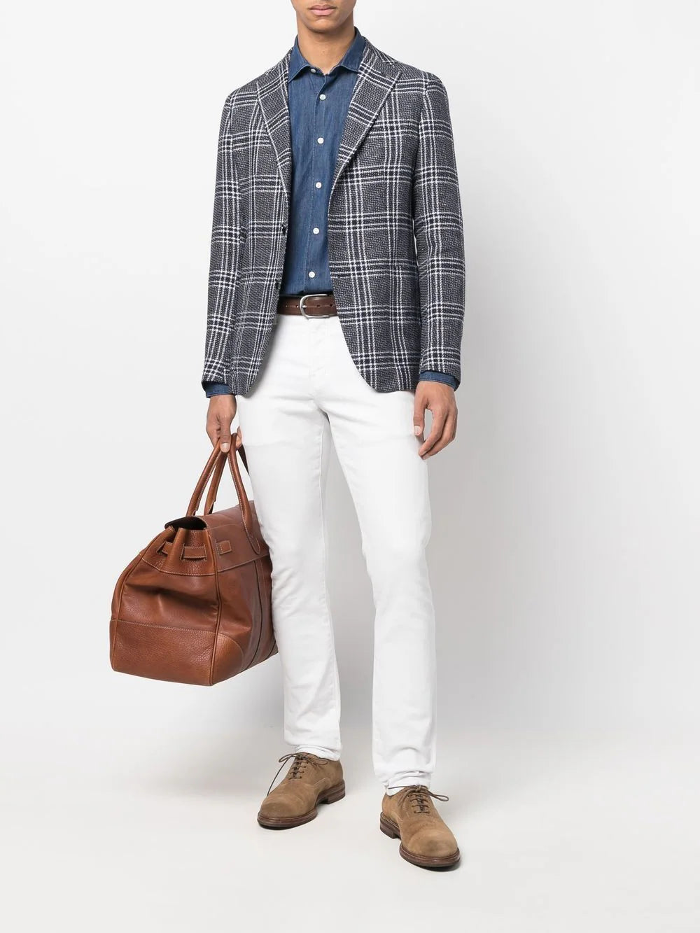 Camicia in denim blu navy uomo con maniche lunghe