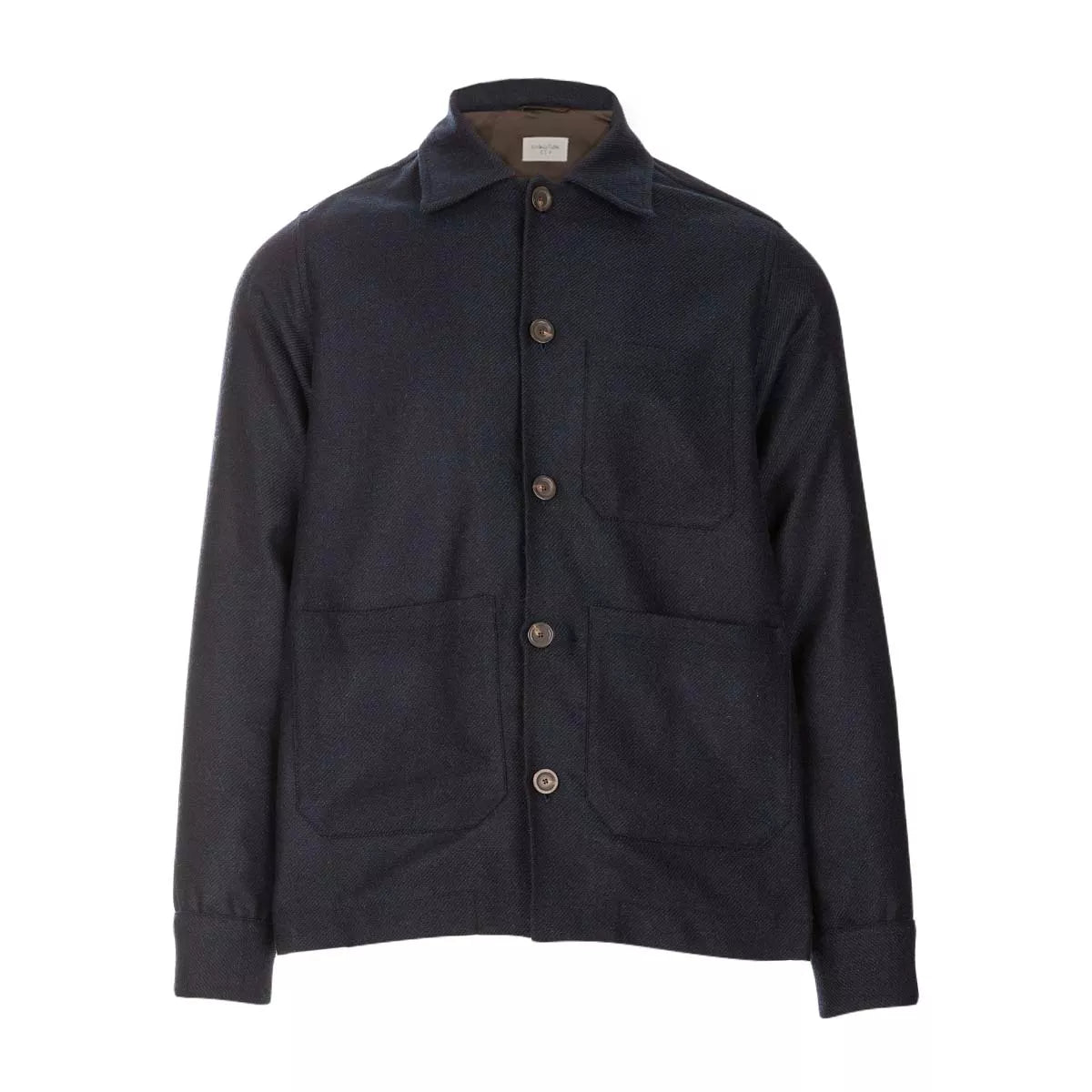 Overshirt uomo lana blu con tasche frontali e bottoni
